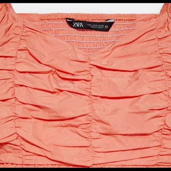 NWOT ZARA RUFFLE TRIM CORAL VOLUMINOUS TOP - Picture 3 of 5